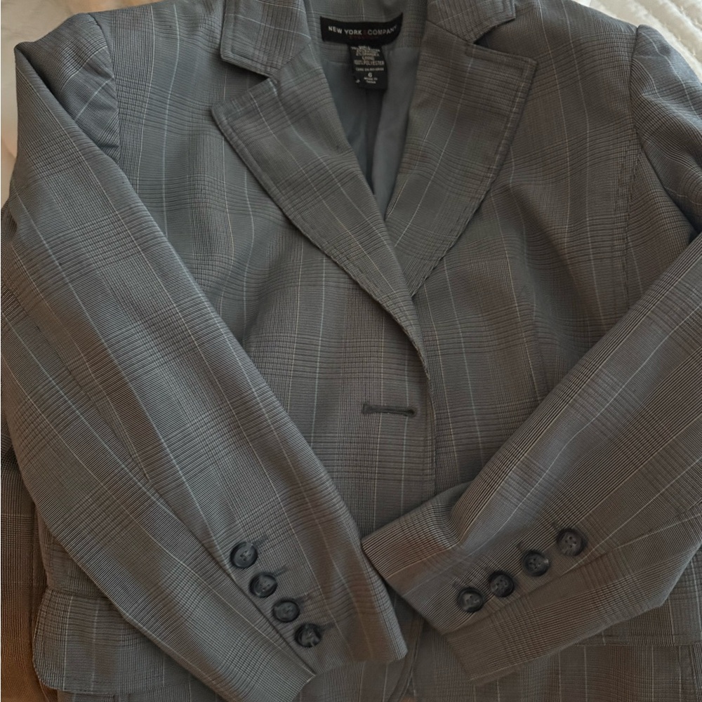 New York & Company Gray Plaid  Blazer